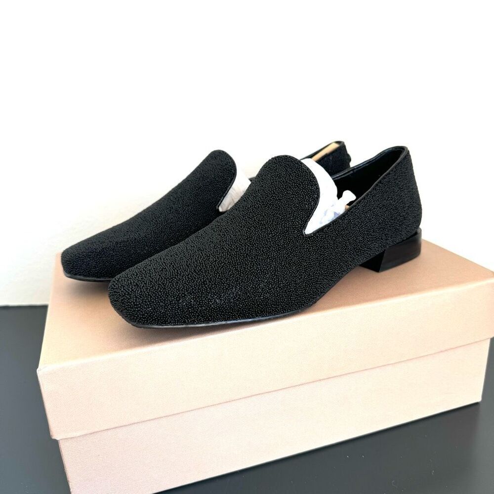 NIB Donald Pliner Adeline Black Caviar Slip On Comfort Smoking Loafer Size 6.5